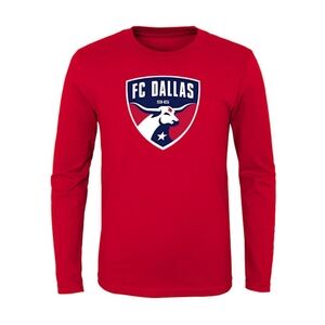 MLS FC Dallas Youth Red Primary Logo Long Sleeve Shirt T-Shirt Tee Size L 14/16